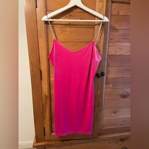 Hot Pink Velvet Slip Dress with Chain Straps